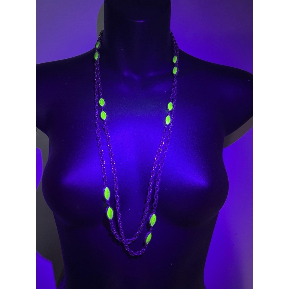 Rare-antique Vtg Flapper Girl Sautoir 5 Ft Wraparound Uranium Glass Necklace Mcm